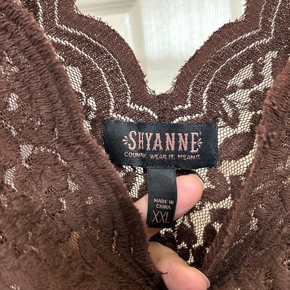 Shyanne Chocolate Brown Lace Crop Top Scalloped Edges Country Western Layering - Picture 2 of 8